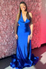 Load image into Gallery viewer, Royal Blue Halter V-Neck Mermaid Long Satin Prom Dress