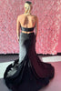 Load image into Gallery viewer, Black Halter Mermaid V-Neck Long Satin Prom Dress with Slit