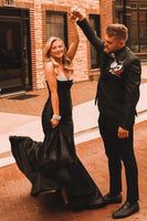 Load image into Gallery viewer, Sparkly Black Mermaid Strapless Long Prom Dress with Beading