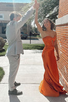 Load image into Gallery viewer, Sparkly Orange Sweetheart Keyhole Mermaid Long Prom Dress
