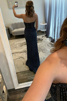 Load image into Gallery viewer, Sparkly Blue Sweetheart Sequins Bodycon Maxi Corset Prom Dress with Beading