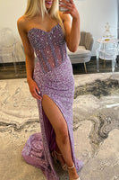 Load image into Gallery viewer, Sparkly Blue Sweetheart Sequins Bodycon Maxi Corset Prom Dress with Beading