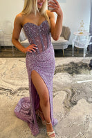 Load image into Gallery viewer, Sparkly Blue Sweetheart Sequins Bodycon Maxi Corset Prom Dress with Beading