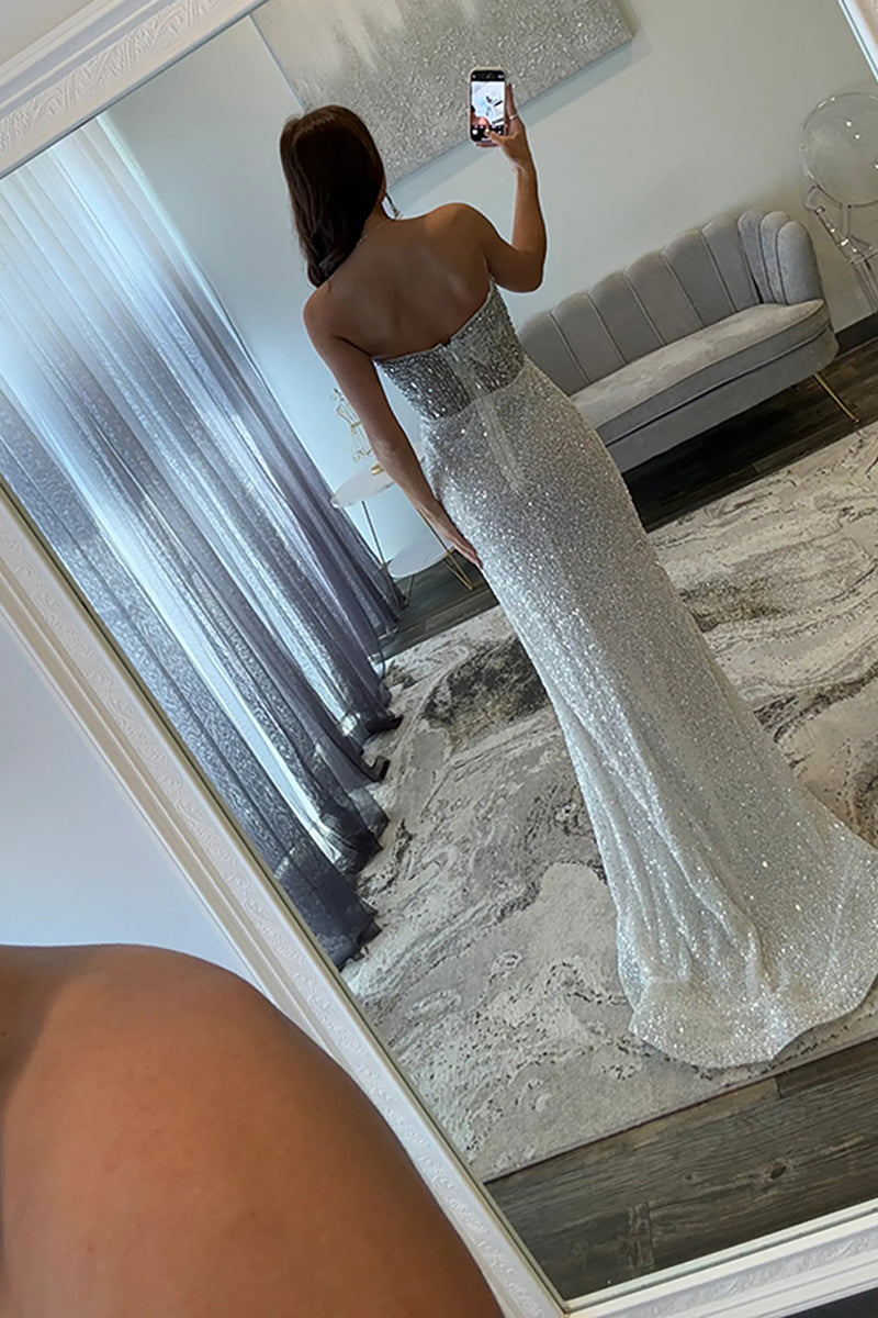 Load image into Gallery viewer, Sparkly Blue Sweetheart Sequins Bodycon Maxi Corset Prom Dress with Beading