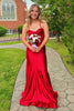 Load image into Gallery viewer, Red Mermaid Spaghetti Straps Long Satin Prom Dress