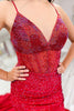 Load image into Gallery viewer, Beaded Sparkly Red Spaghetti Straps Long Corset Prom Dress