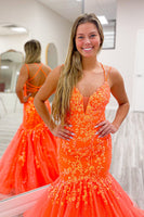 Load image into Gallery viewer, Mermaid Floral Lilac Spaghetti Straps Long Prom Dress with Appliques