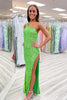 Load image into Gallery viewer, Sparkly Green One Shoulder Long Prom Dress with Sequins