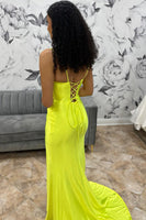 Load image into Gallery viewer, Mermaid Yellow Spaghetti Straps Long Prom Dress with Slit