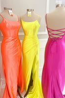 Load image into Gallery viewer, Mermaid Yellow Spaghetti Straps Long Prom Dress with Slit