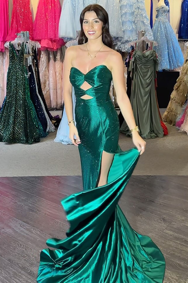 Load image into Gallery viewer, Sparkly Yellow Beaded Sweetheart Keyhole Long Prom Dress with Slit