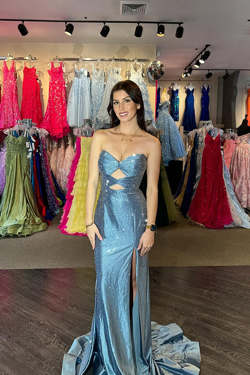 Load image into Gallery viewer, Sparkly Yellow Beaded Sweetheart Keyhole Long Prom Dress with Slit