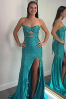 Load image into Gallery viewer, Sparkly Yellow Beaded Sweetheart Keyhole Long Prom Dress with Slit