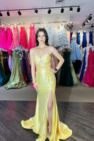 Load image into Gallery viewer, Sparkly Yellow Beaded Sweetheart Keyhole Long Prom Dress with Slit