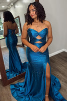 Load image into Gallery viewer, Sparkly Yellow Beaded Sweetheart Keyhole Long Prom Dress with Slit