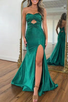 Load image into Gallery viewer, Sparkly Dark Green Mermaid Sweetheart Keyhole Long Prom Dress with Slit