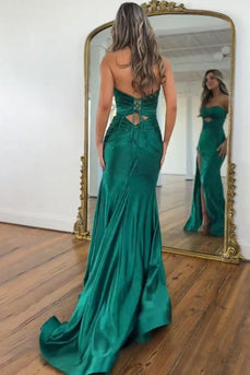 Sparkly Dark Green Mermaid Sweetheart Keyhole Long Prom Dress with Slit