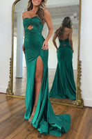 Load image into Gallery viewer, Sparkly Dark Green Mermaid Sweetheart Keyhole Long Prom Dress with Slit