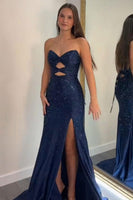 Load image into Gallery viewer, Sparkly Yellow Beaded Sweetheart Keyhole Long Prom Dress with Slit