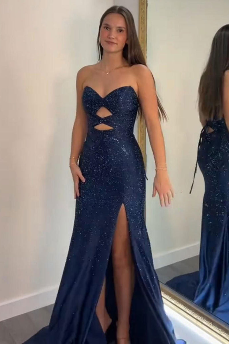 Load image into Gallery viewer, Sparkly Yellow Beaded Sweetheart Keyhole Long Prom Dress with Slit