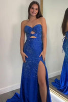 Load image into Gallery viewer, Sparkly Yellow Beaded Sweetheart Keyhole Long Prom Dress with Slit