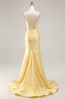 Load image into Gallery viewer, Sparkly Yellow Beaded Mermaid Keyhole Long Prom Dress with Slit