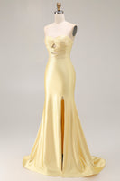 Load image into Gallery viewer, Sparkly Yellow Beaded Mermaid Keyhole Long Prom Dress with Slit