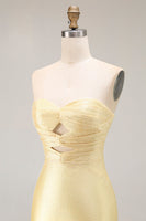 Load image into Gallery viewer, Sparkly Yellow Beaded Mermaid Keyhole Long Prom Dress with Slit