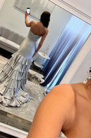 Load image into Gallery viewer, Sparkly Blush Corset Mermaid Tiered Long Prom Dress with Slit