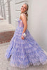 Load image into Gallery viewer, Lilac A Line Sparkly Tulle Long Corset Prom Dress with Slit