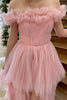 Load image into Gallery viewer, Princess Pink Tulle Ball Gown High Low Prom Dress with Ruffles