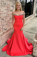 Load image into Gallery viewer, Sparkly Red Satin Beaded Mermaid Long Prom Dress