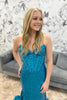 Load image into Gallery viewer, Sparkly Turquoise Sequin Corset Mermaid Long Prom Dress