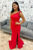 Load image into Gallery viewer, Sparkly Red Beaded Satin Mermaid Long Prom Dress with Slit