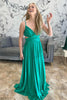 Load image into Gallery viewer, Princess Green Satin Spaghetti Straps A Line Long Prom Dress