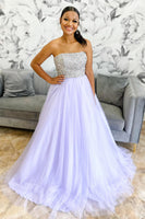 Load image into Gallery viewer, Sparkly Princess Lilac Tulle Beaded A Line Long Prom Dress