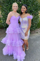 Load image into Gallery viewer, Princess Lavender Tulle Ball Gown Long Prom Dress with Ruffles