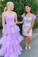 Load image into Gallery viewer, Princess Lavender Tulle Ball Gown Long Prom Dress with Ruffles