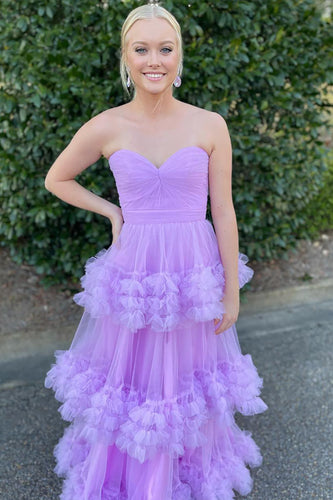 Princess Lavender Tulle Ball Gown Long Prom Dress with Ruffles