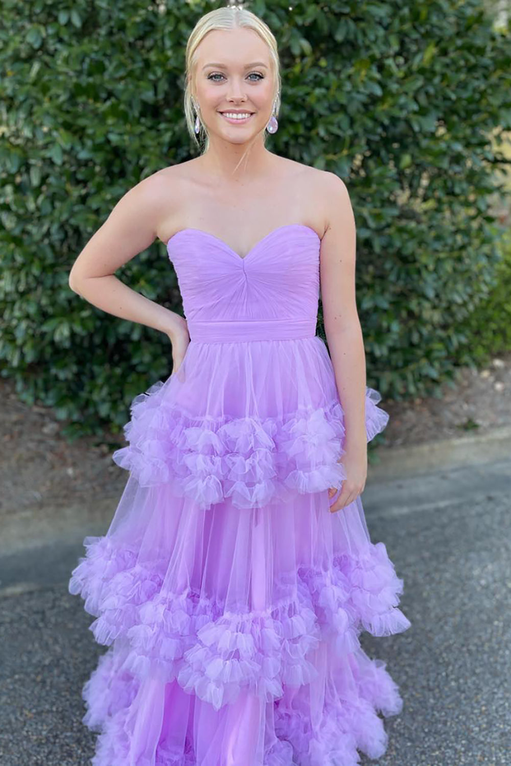 Princess Lavender Tulle Ball Gown Long Prom Dress with Ruffles