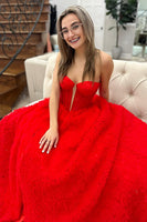 Load image into Gallery viewer, Princess Red Velvet Corset A Line Long Prom Dress with Slit