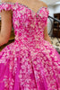 Load image into Gallery viewer, Princess Hot Pink Tulle Floral Ball Gown Long Prom Dress with Appliques