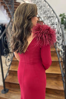 Load image into Gallery viewer, Burgundy Satin Mermaid Long Sleeve Long Prom Dress with Slit