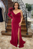Load image into Gallery viewer, Burgundy Satin Mermaid Long Sleeve Long Prom Dress with Slit