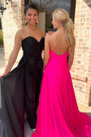 Load image into Gallery viewer, Fuchsia Satin Corset Sweetheart Prom Jumpsuits with Cape