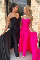 Load image into Gallery viewer, Fuchsia Satin Corset Sweetheart Prom Jumpsuits with Cape