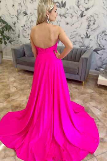 Fuchsia Satin Corset Sweetheart Prom Jumpsuits with Cape