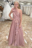 Load image into Gallery viewer, Princess Blush Chiffon Pleated A Line Long Prom Dress with Ruffles