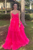 Load image into Gallery viewer, Princess Fuchsia Tulle Strapless Ball Gown Long Prom Dress with Ruffles