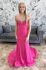Load image into Gallery viewer, Sparkly Fuchsia Satin Beaded Mermaid Long Prom Dress with Slit